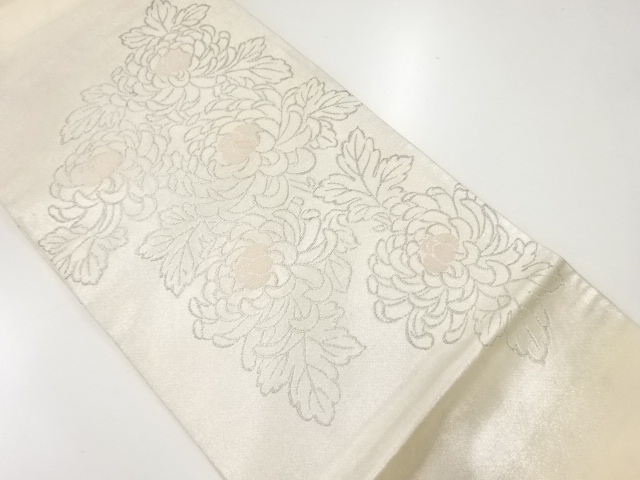 JAPANESE KIMONO / ANTIQUE FUKURO OBI / SILK / WOVEN KIKU